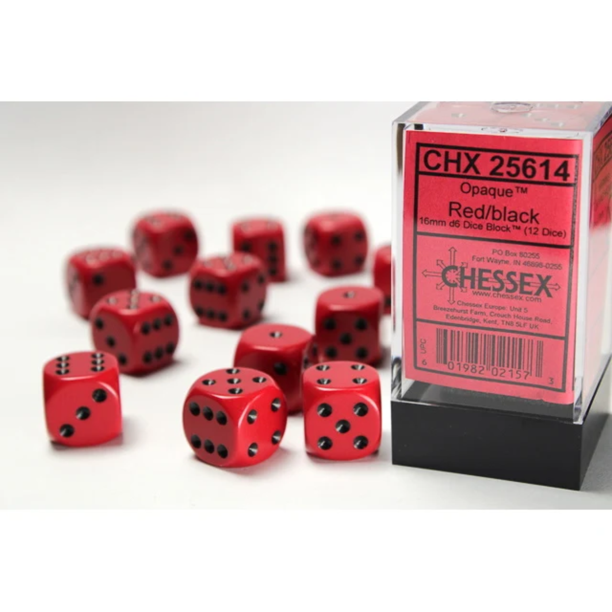 Dice Chessex Opaque Red/black 16mm d6 Dice Block 25614 (12 dice)
