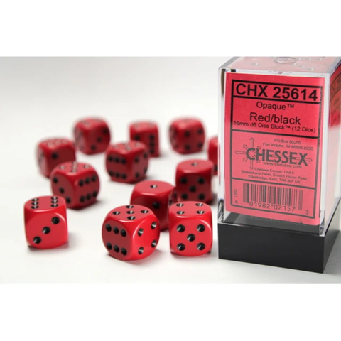 Dice Chessex Opaque Red/black 16mm d6 Dice Block 25614 (12 dice)