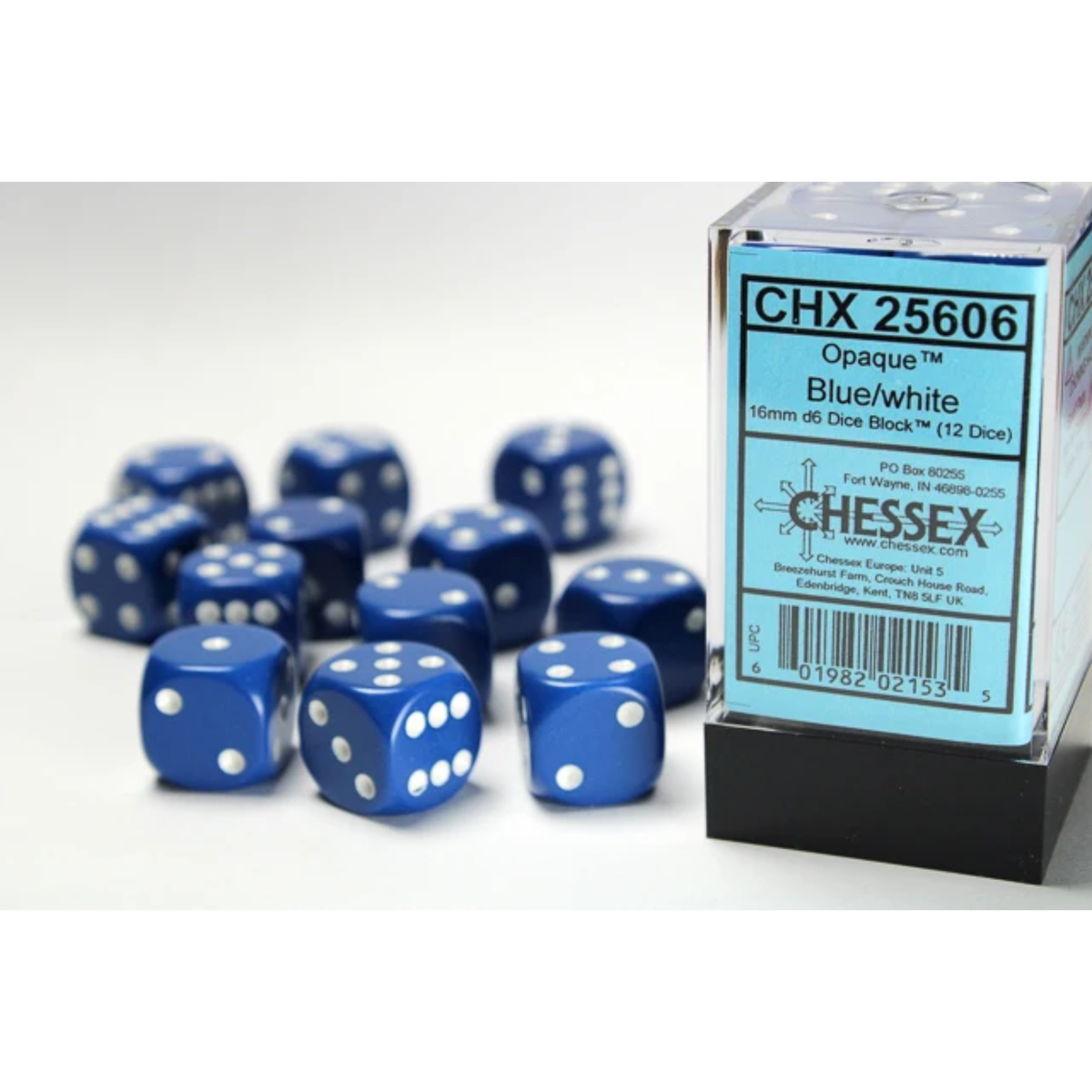 Dice Chessex Opaque Blue/white 16mm d6 Dice Block 25606 (12 dice)