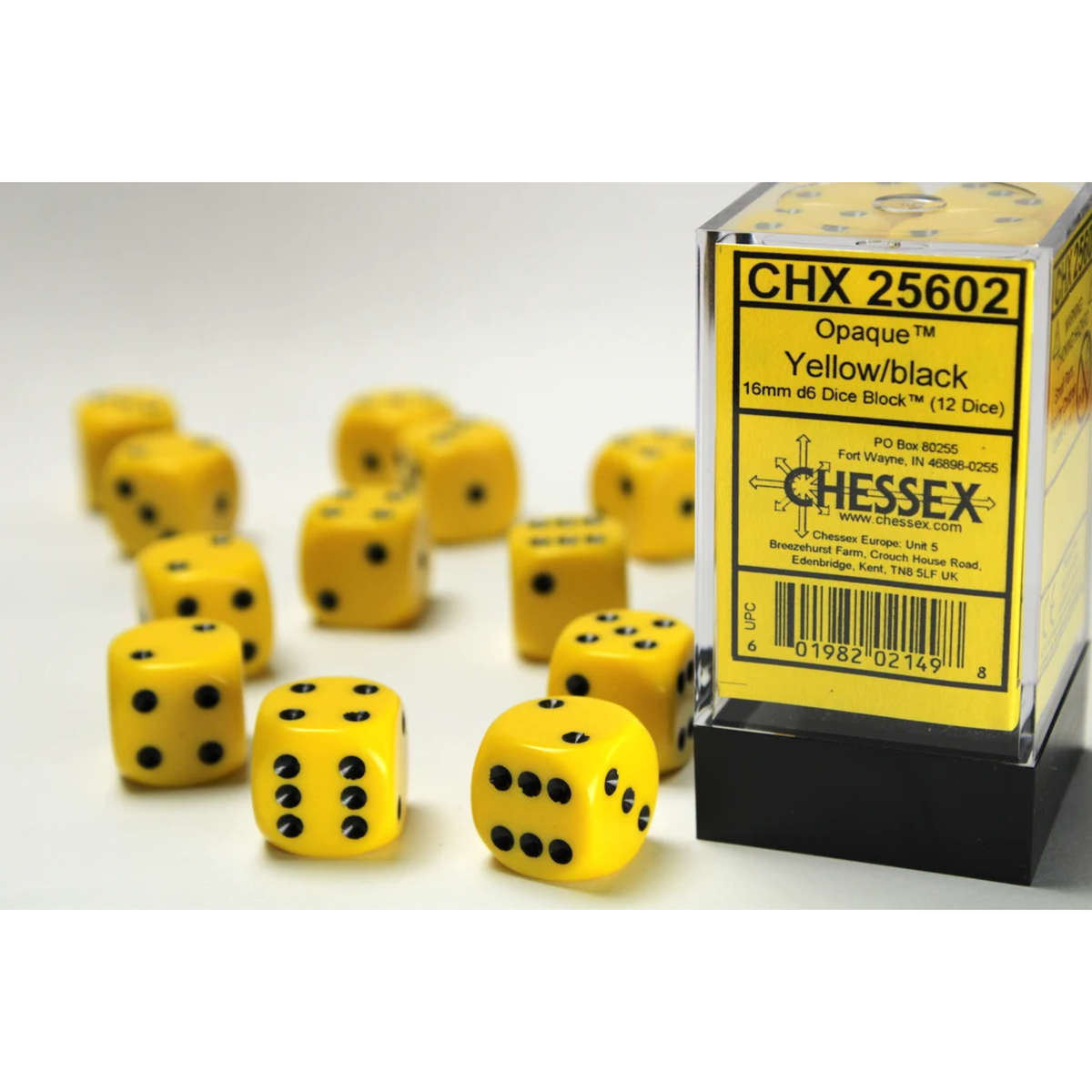 Dice Chessex Opaque Yellow/black 16mm d6 Dice Block 25602 (12 dice)