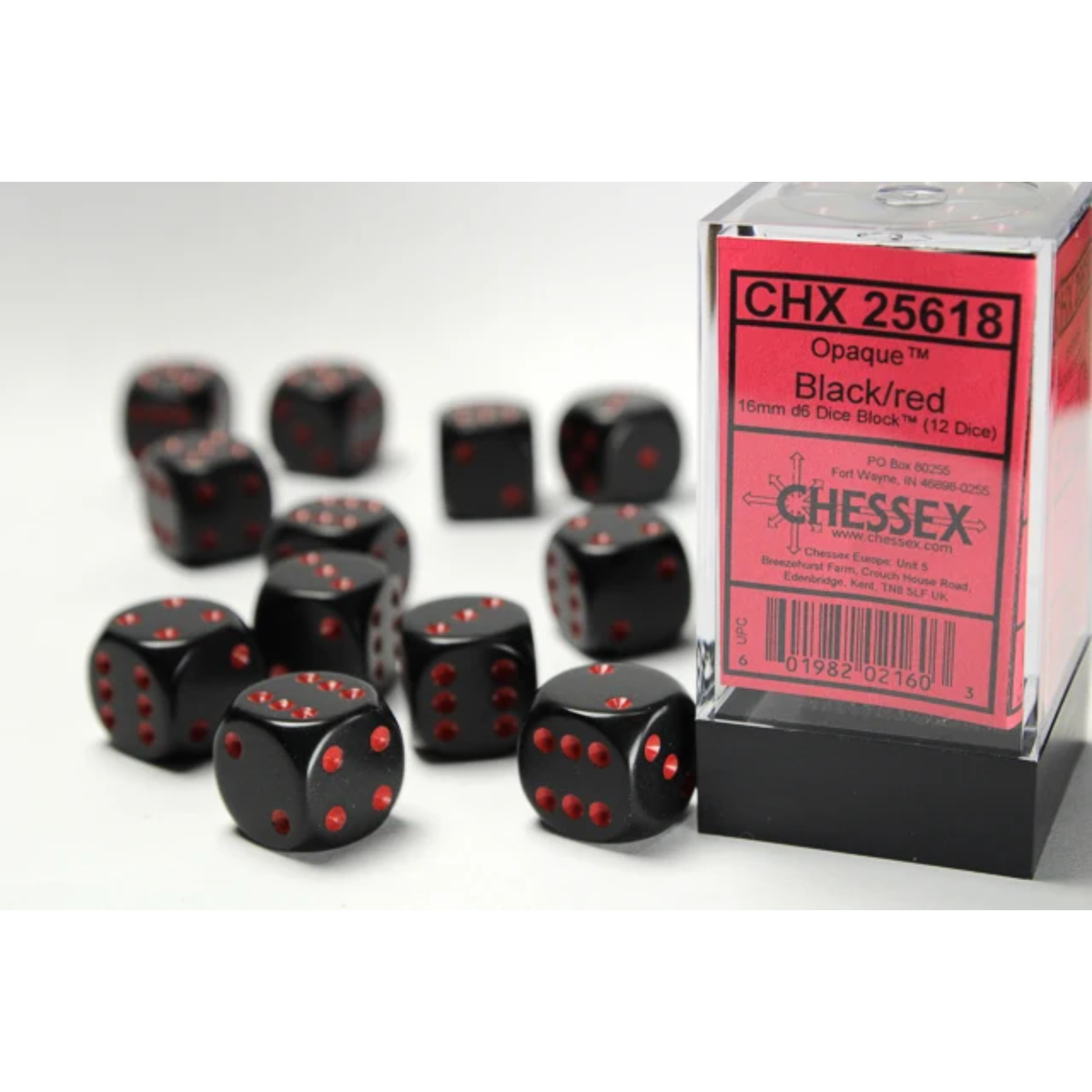Dice Chessex Opaque Black/red 16mm d6 Dice Block 25618 (12 dice)