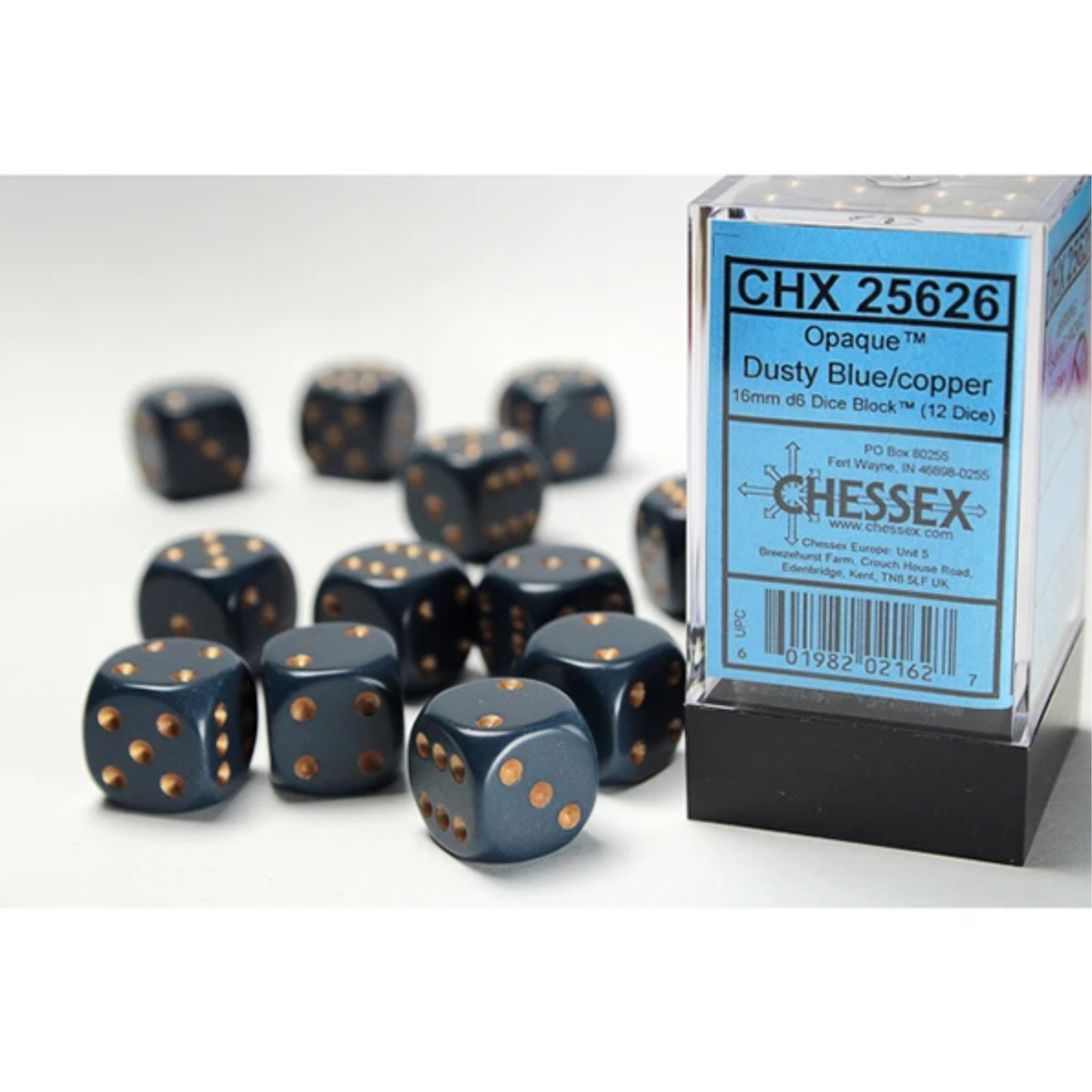 Dice Chessex Opaque Dusty Blue/copper 16mm d6 Dice Block 25626 (12 dice)