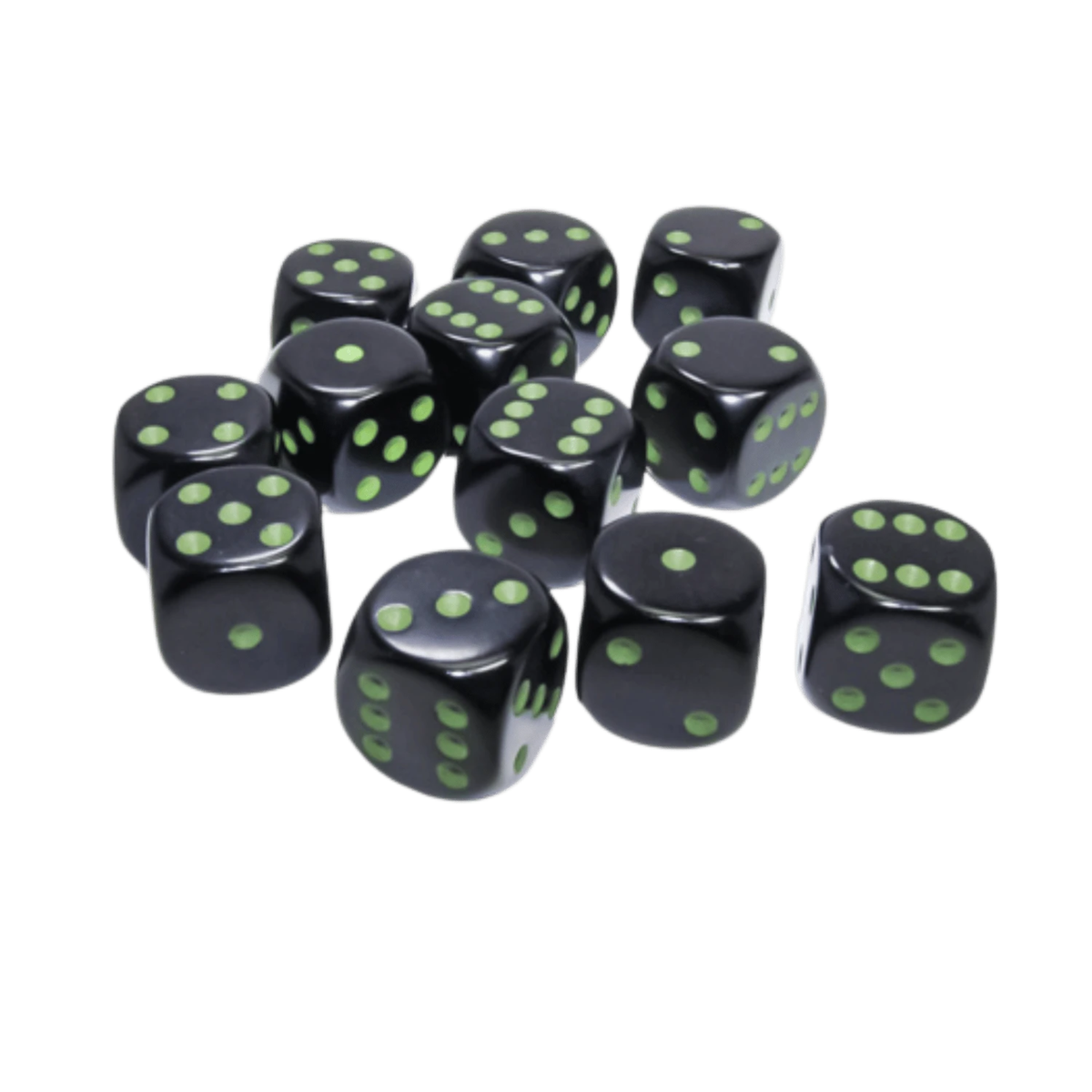 Dice Chessex Opaque Black/green 16mm d6 Dice Block 25658 (12 dice)