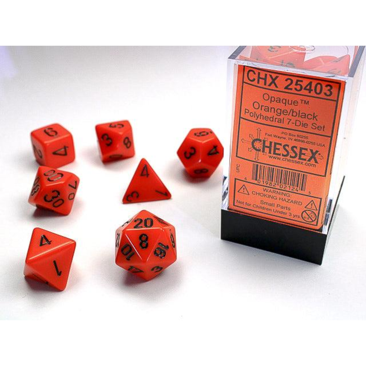 Dice Chessex Vortex Orange/black Polyhedral 7-Dice Set
