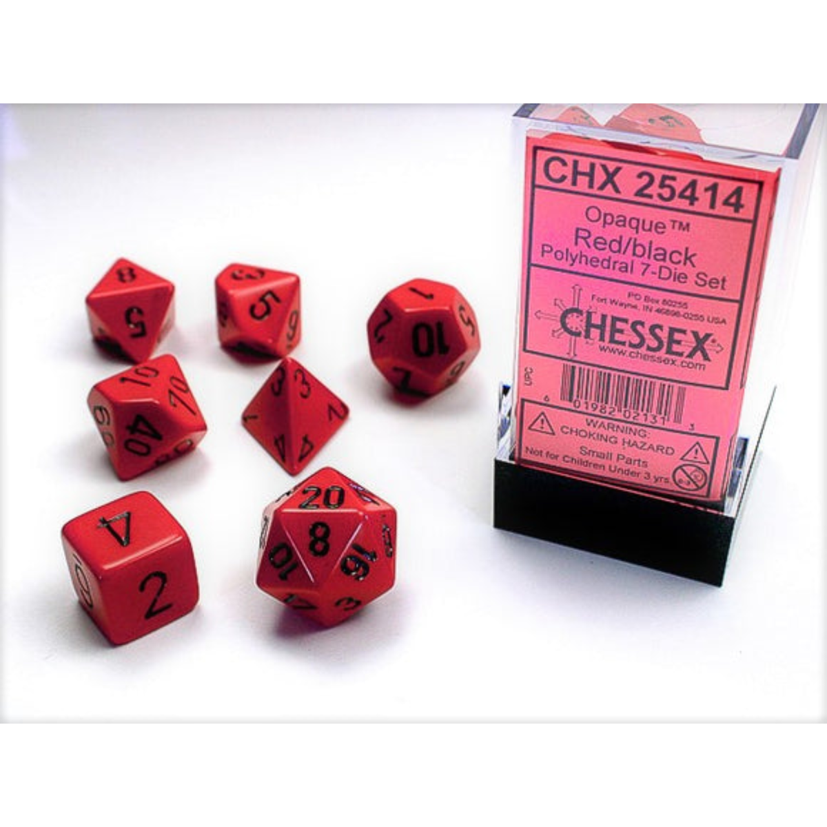 Dice Chessex Opaque Red/black Polyhedral 7-Dice Set 25414