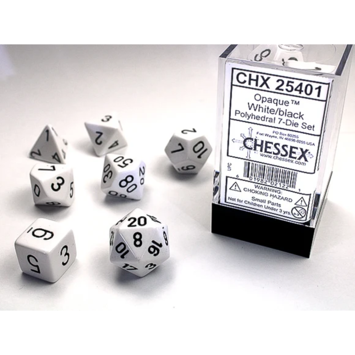 Dice Chessex Opaque White/black Polyhedral 7-Dice Set 25401