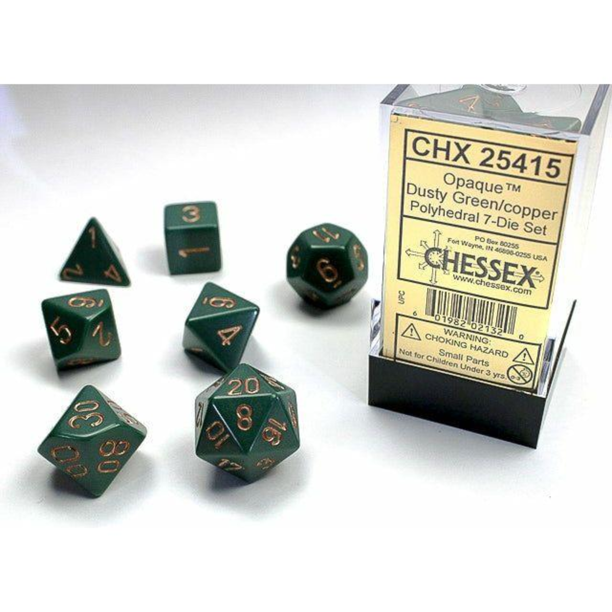 Dice Chessex Opaque Dusty Green/copper Polyhedral 7-Dice Set 25415