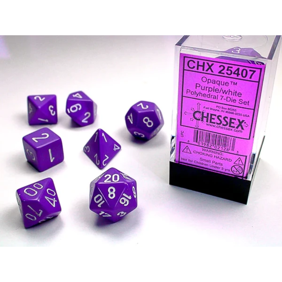 Dice Chessex Opaque Purple/white Polyhedral 7-Dice Set 25407
