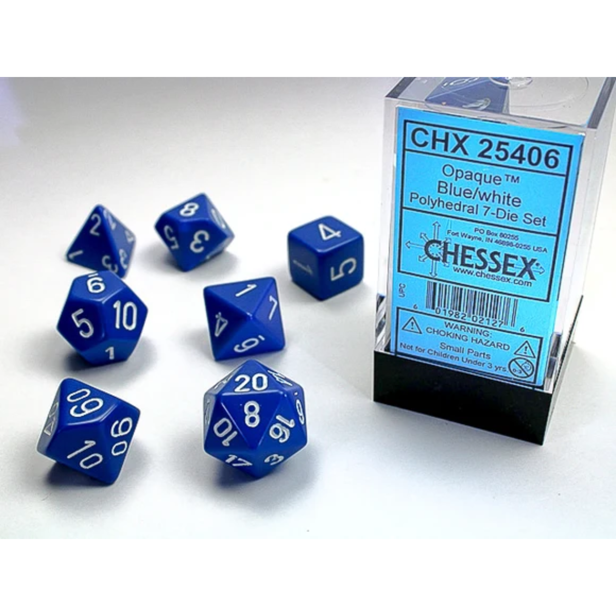 Dice Chessex Opaque Blue/white Polyhedral 7-Dice Set 25406