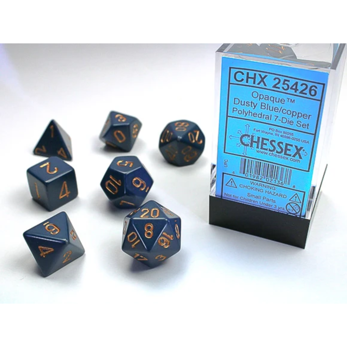 Dice Chessex Opaque Dusty Blue/copper Polyhedral 7-Dice Set 25426