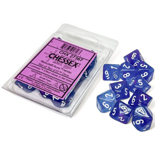Dice Chessex NEBULA 10D10 AURA/WHITE LUMINARY