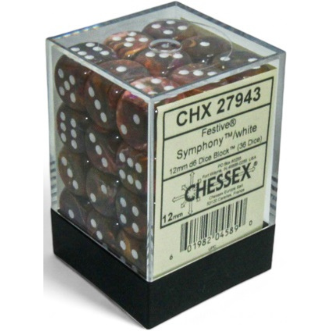 Dice Chessex FESTIVE 36D6 SYMPHONY/WHITE 12MM 27943