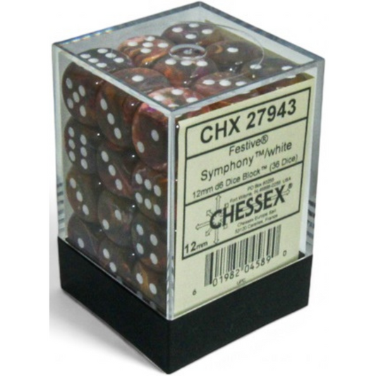 Dice Chessex FESTIVE 36D6 SYMPHONY/WHITE 12MM 27943