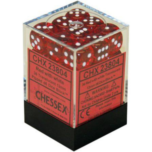 Dice Chessex Translucent: 36D6 Translucent Red/White 23804