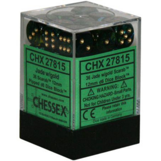 Dice Chessex Translucent: 36D6 Scarab Jade/Gold 27815