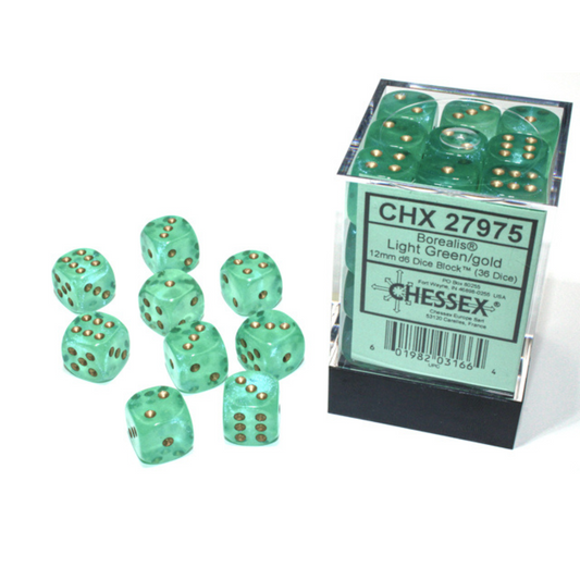 Dice Chessex Translucent: 36D6 Borealis Light Green/Gold 27975