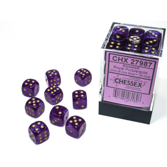 Dice Chessex Translucent: 36D6 Borealis Royal Purple/Gold 27987