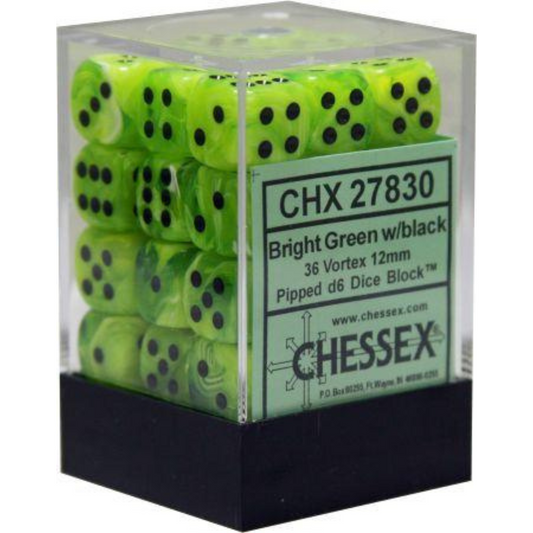 Dice Chessex Translucent: 36D6 Vortex Bright Green/Black 27830