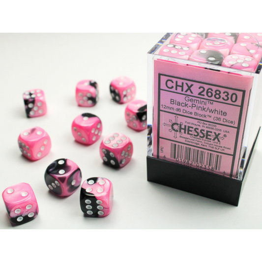 Dice Chessex Translucent: 36D6 Gemini Black-Pink/White 26830