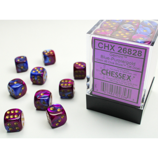 Dice Chessex Translucent: 36D6 Gemini Blue-Purple/Gold 26828