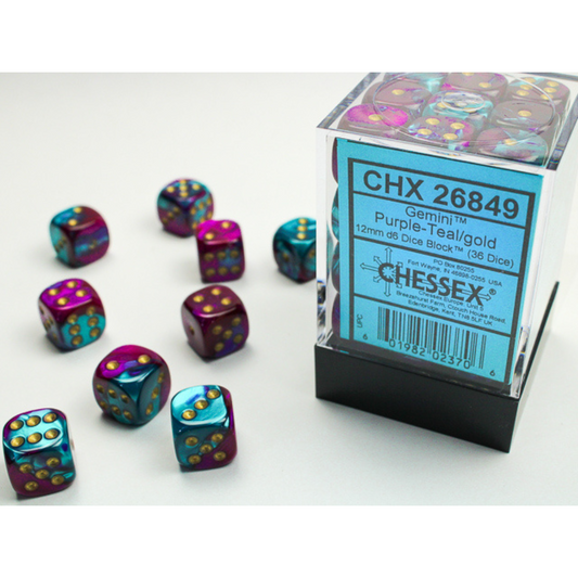 Dice Chessex Translucent: 36D6 Gemini Purple-Teal/Gold 26849