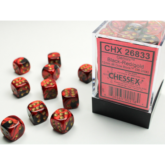 Dice Chessex Translucent: 36D6 Gemini Black-Red/Gold 26833