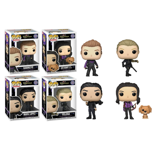 Funko Pop! Marvel Hawkeye Set of 4 - Hawkeye, Yelena, Maya Lopez and Kate with Lucky The Pizza Dog