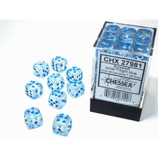 Dice Chessex Translucent: 36D6 Borealis Icicle/Light Blue 27981