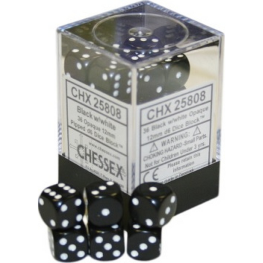 Dice Chessex Translucent: 36D6 Opaque Black/White 25808