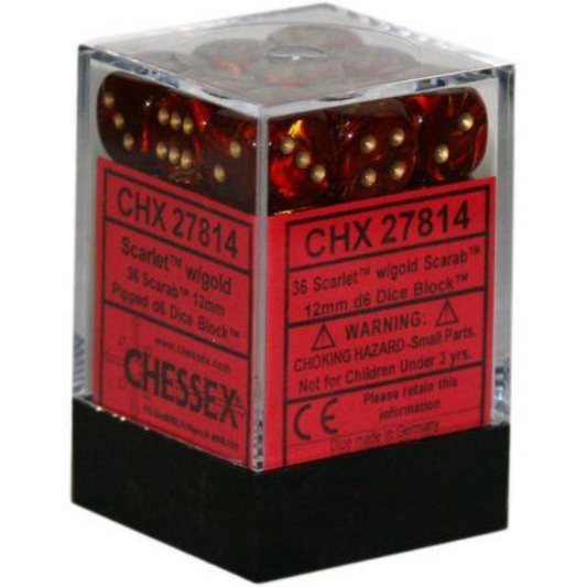 Dice Chessex Translucent: 36D6 Scarab Scarlet/Gold 27814