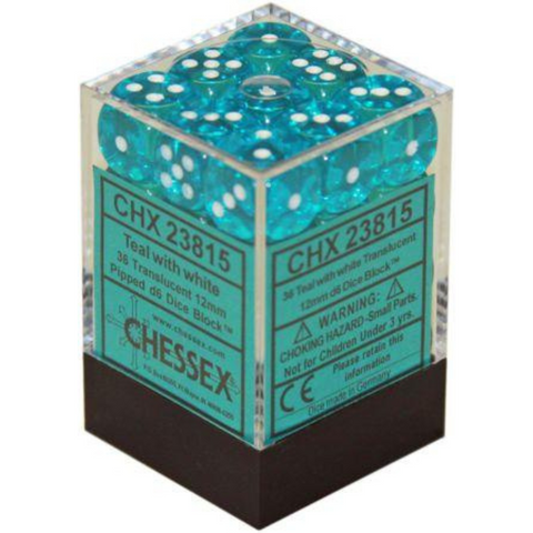 Dice Chessex Translucent: 36D6 Translucent Teal/White 23815