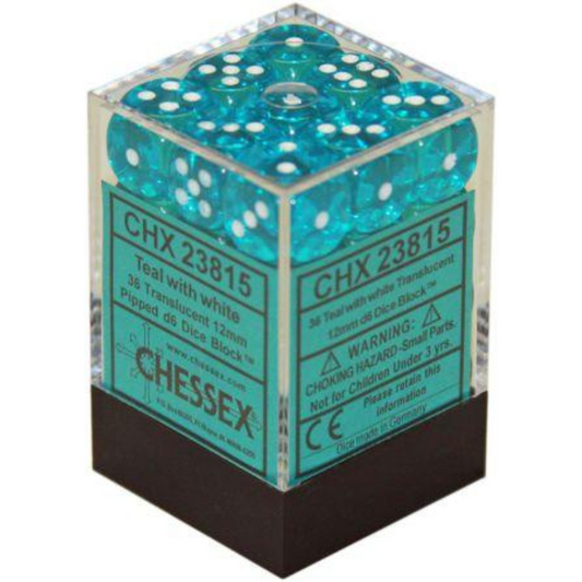 Dice Chessex Translucent: 36D6 Translucent Teal/White 23815