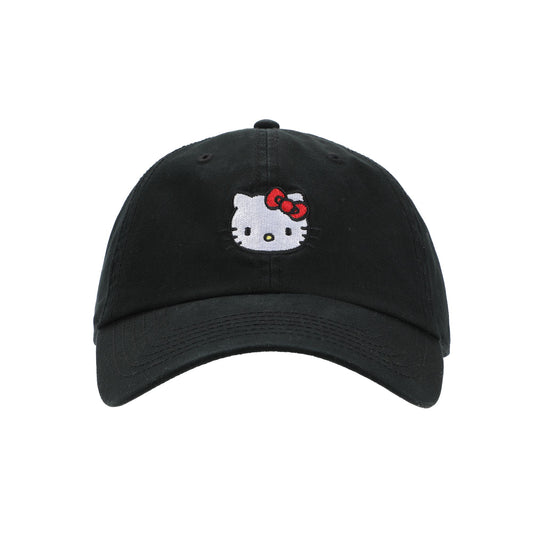HELLO KITTY - Embroidered Head Icon on Black Cotton