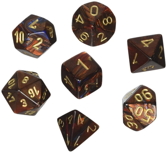 Dice Chessex Mini-Polyhedral 7-Die Set Scarab Blue Blood/Gold 20419
