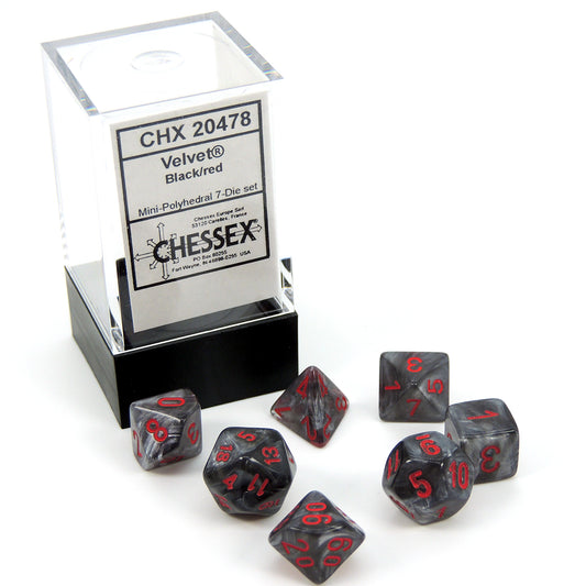 Dice Chessex Mini-Polyhedral 7-Die Set Velvet Black/Red 20478