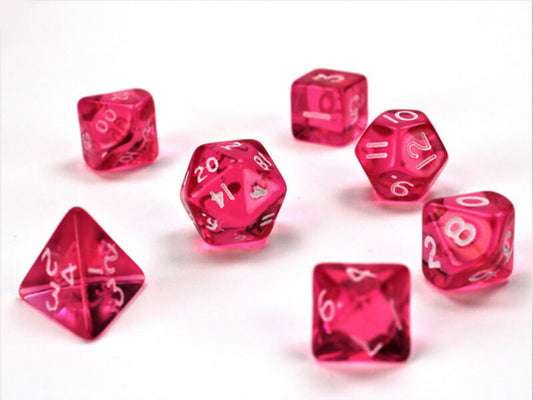 Dice Chessex Mini-Polyhedral 7-Die Set Translucent Pink/White 20384