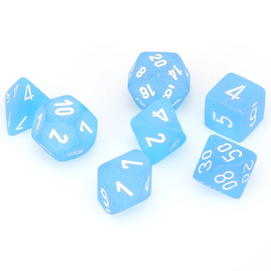 Dice Chessex Mini-Polyhedral 7-Die Set Frosted Caribbean Blue/White 20416
