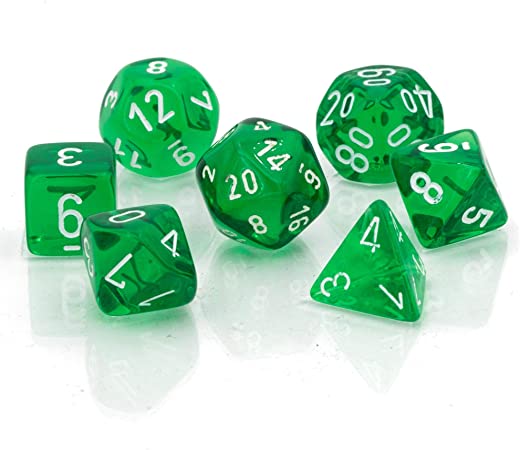 Dice Chessex Mini-Polyhedral 7-Die Set Translucent Green/White 20375