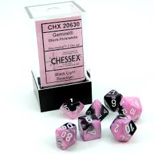 Dice Chessex Mini-Polyhedral 7-Die Set Gemini Black-Pink/White 20630