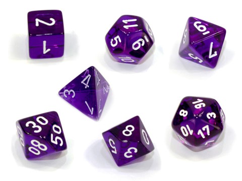 Dice Chessex Mini-Hedral 7-Die Set Translucent Purple/White 20377